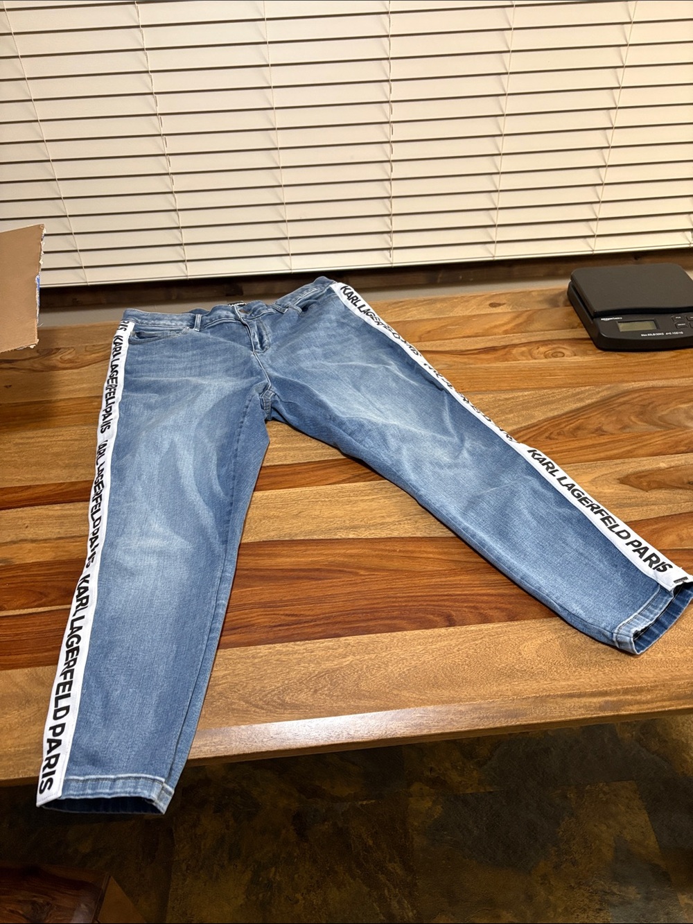 Karl Lagerfeld Light Blue Straight-Leg Jeans with White Logo Side Tape